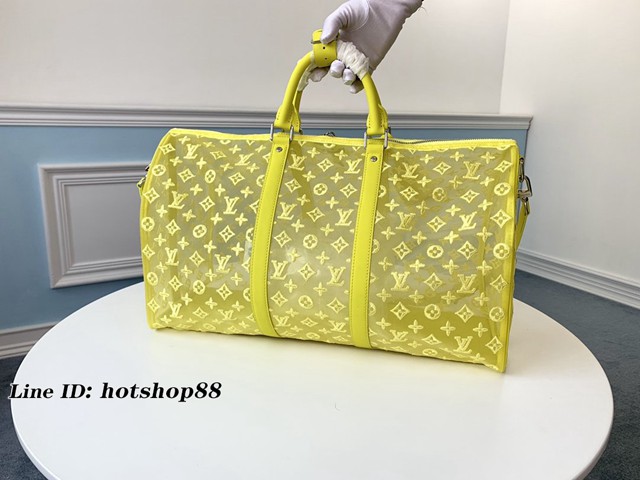 路易威登LV旅行包 M53971 黃色 KEEPALL BANDOULIERE50旅行袋 LV時尚款透明包袋 xxlv2029